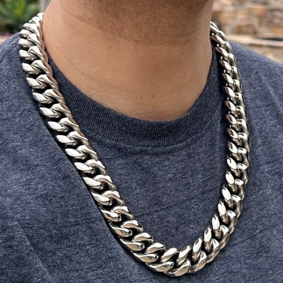 🔥Cz Diamond Miami Cubian Chain Stamp 14k Gold  Plated 5X Layered 14mm Thick 24” - Picture 5 of 8